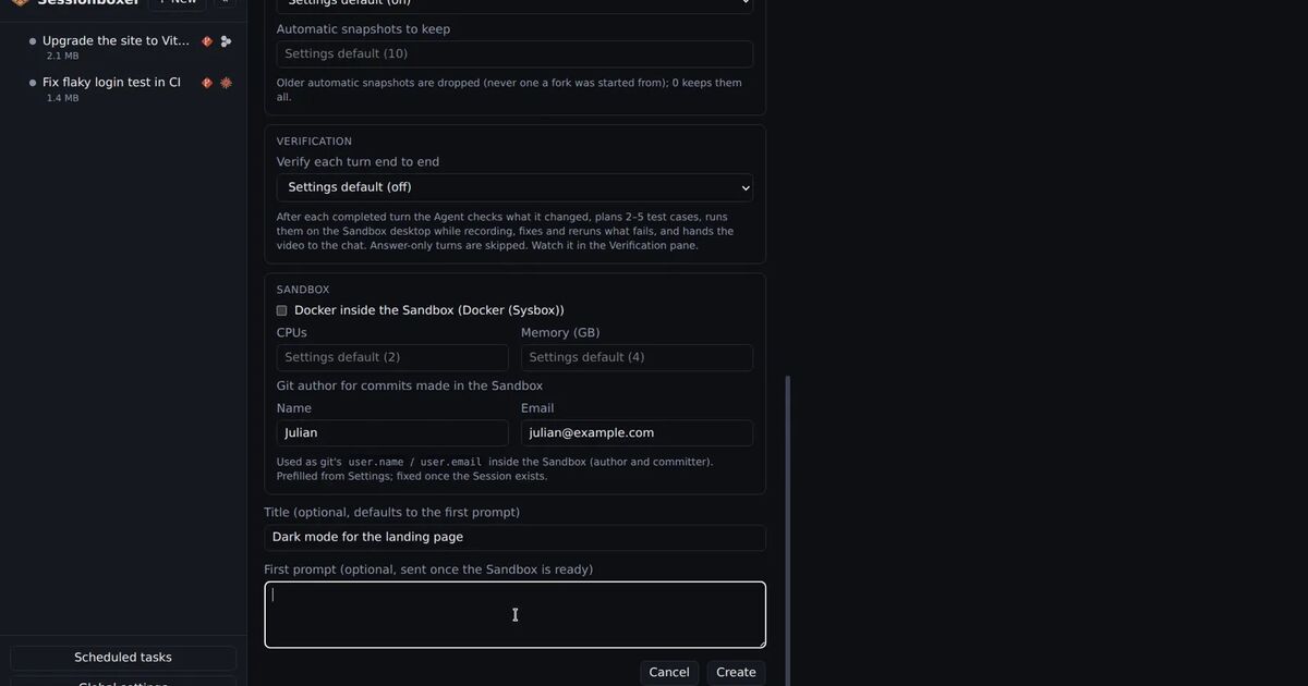 The Verification pane in Sessionboxer listing test cases, their state and the recorded video